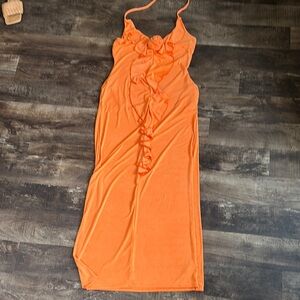 Elegant Orange Ruffle Dress
